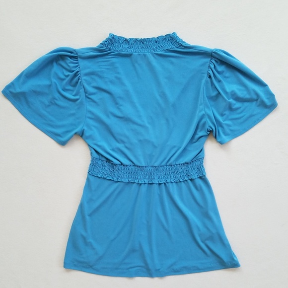 BCBG Blue Short Bell Sleeve Ruffle Blouse - Picture 3 of 4